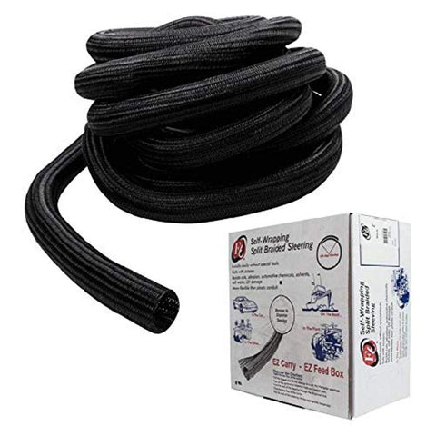 2In Self-Wrapping Split Braid Sleeving Black - Install Bay 25Ft (F6N200BK), Expandable Sleeving