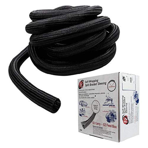 2In Self-Wrapping Split Braid Sleeving Black - Install Bay 25Ft (F6N200BK), Expandable Sleeving