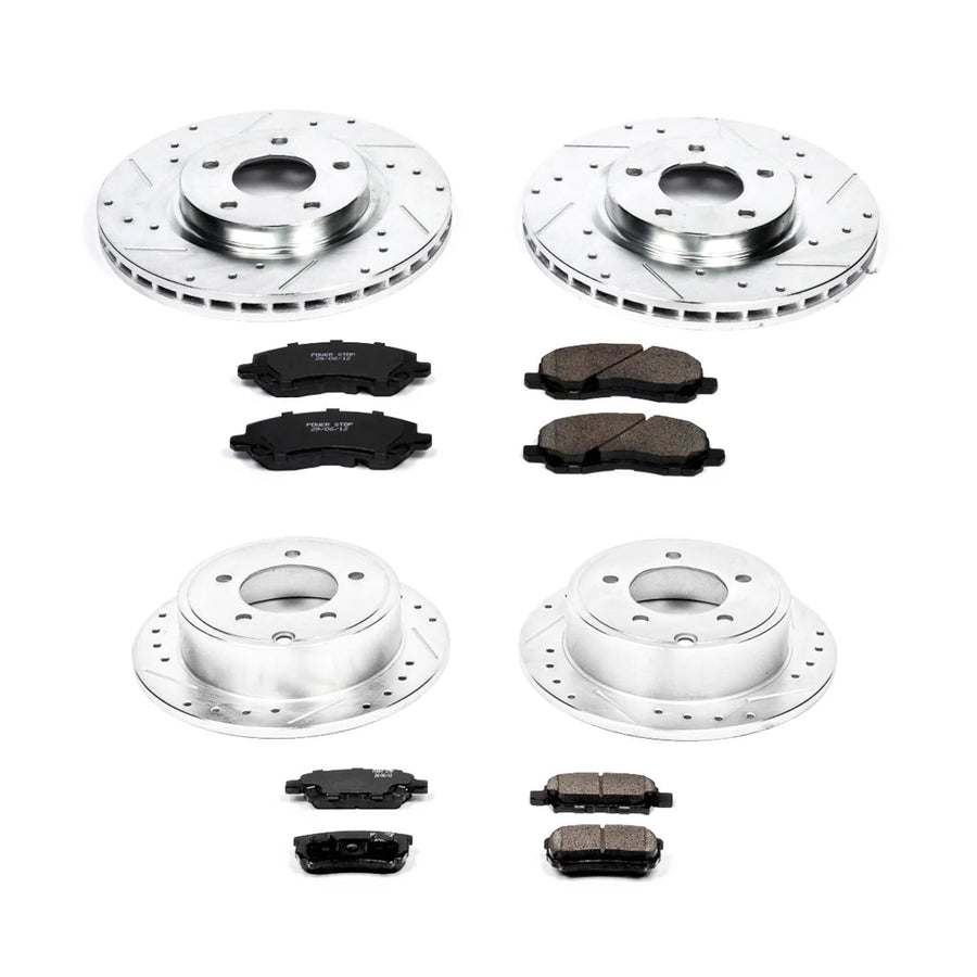 Power Stop K2840 Z23 Carbon Fiber Brake Pads Front and Rear with Drilled and Slotted Brake Rotors Kit For Chrysler 200 Sebring Dodge Avenger Caliber Jeep Compass Patriot [Application Specific]