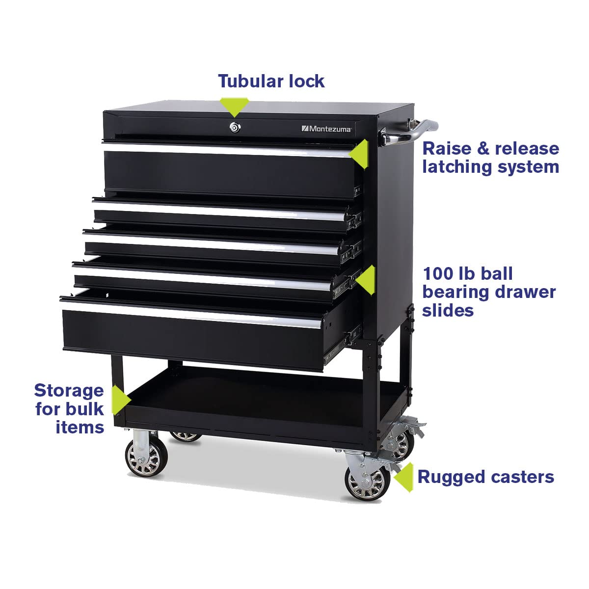 30" Montezuma 5-Drawer Rolling Tool Organizer Metal Storage Utility Cart