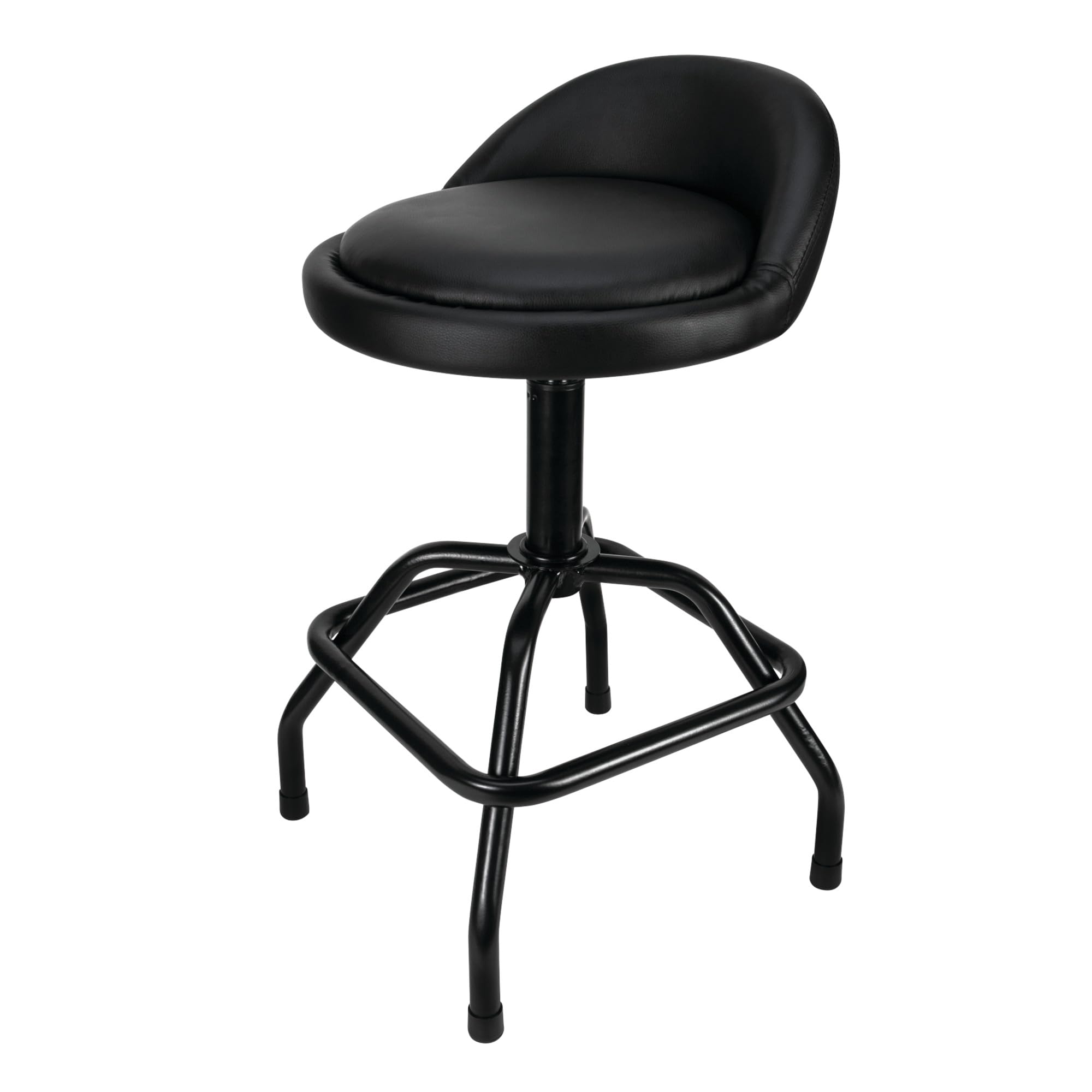 Pneumatic Performance Tool W85011 Swivel Bar Stool with Back Support, 360-Degree Heavy Duty Steel Frame, Black