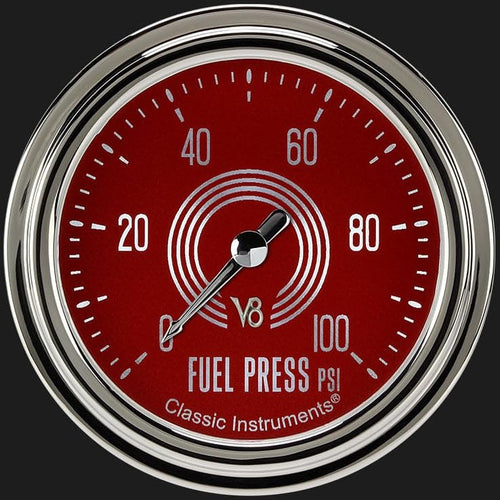 V8 Red Steelie Classic Instruments V8RS346SLC 2 5/8" Fuel Pressure Gauge 100 PSI Electric