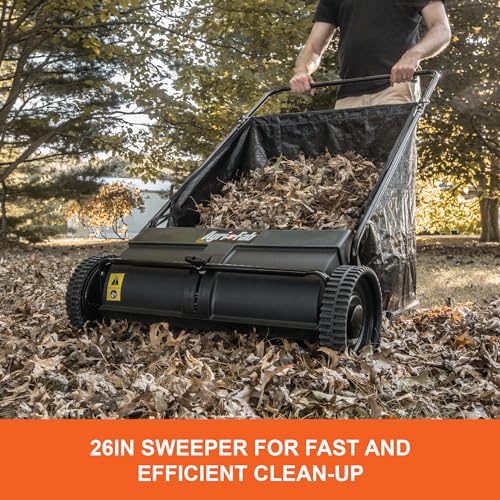 26" Agri-Fab Push Behind Lawn Sweeper, 7 cu. ft Hopper Bag Capacity; Leaf & Grass Catcher, with Adjustable Brush Height