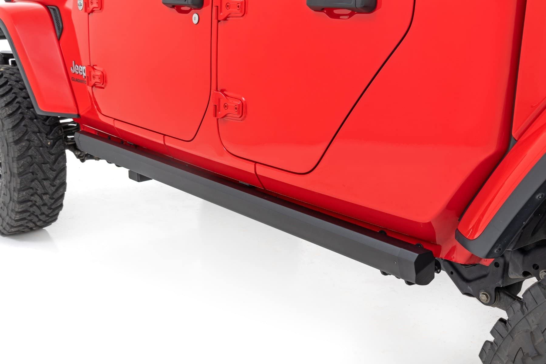 Rough Country Power Running Boards for JT Jeep Gladiator (2020-2025) - Retractable Electric Side Steps w/Dual Motors, LED Lights, Textured Anti-Slip Surface