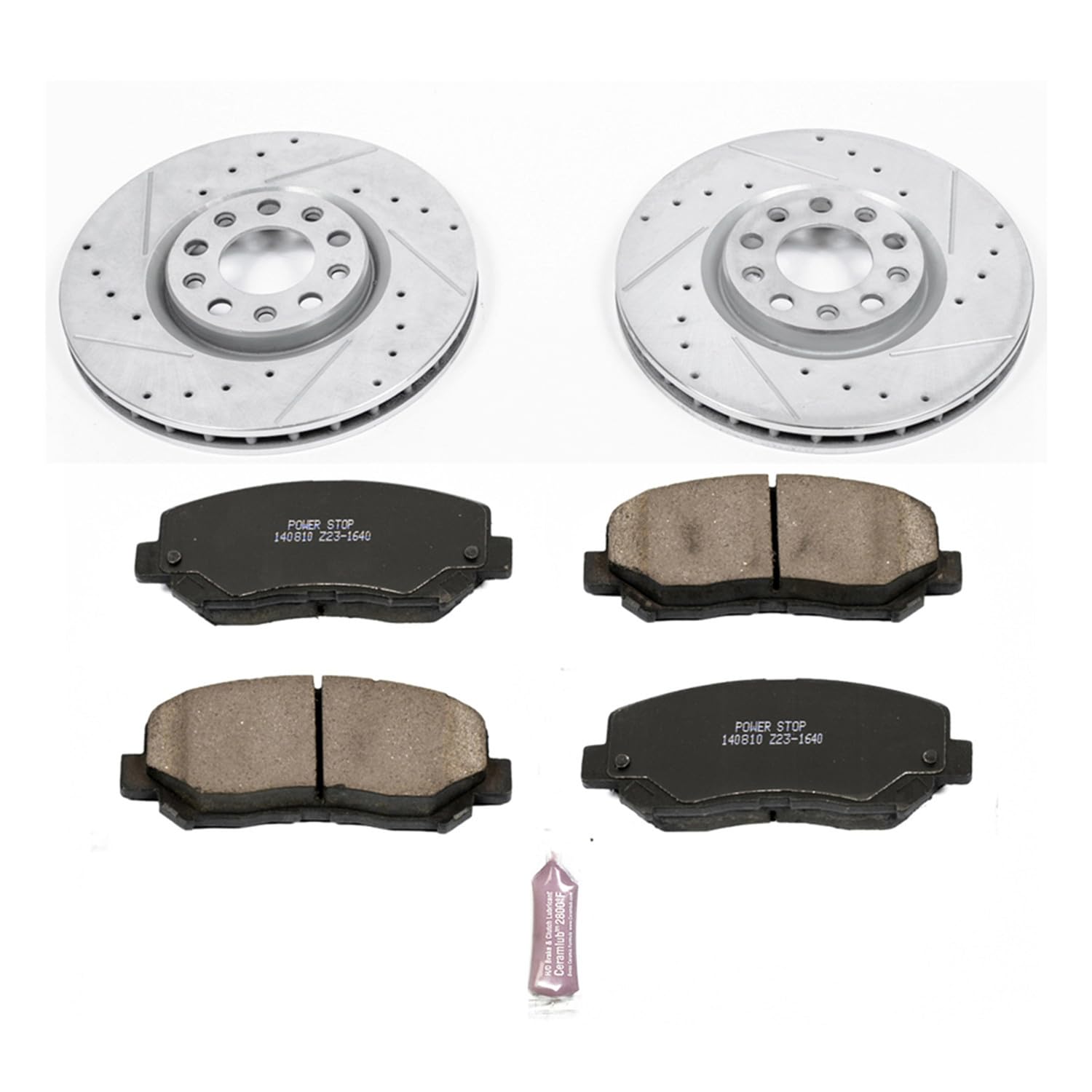 Power Stop K6372 Z23 Carbon Fiber Brake Pads with Drilled & Slotted Brake Rotors Kit For Chrysler 200 2015-2017, Dodge Dart 2013-2016 [Model Specific]