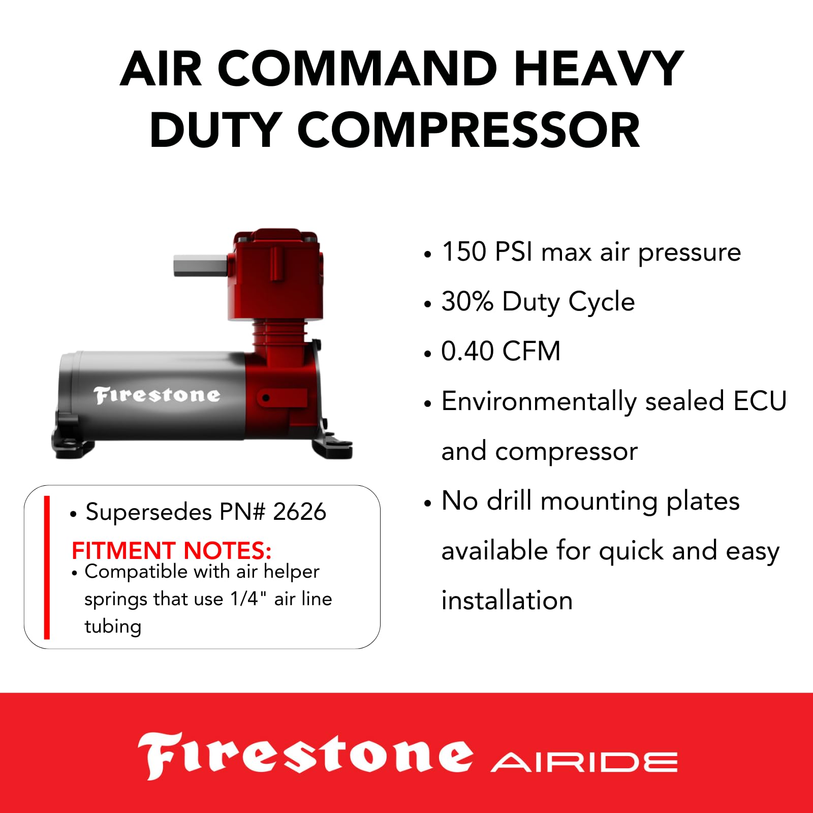 Firestone Air Command 2921 Wireless Heavy Air Suspension Compressor System Single Path | 5-150 PSI | Includes No Drill Mounting Plate | Easy Installation
