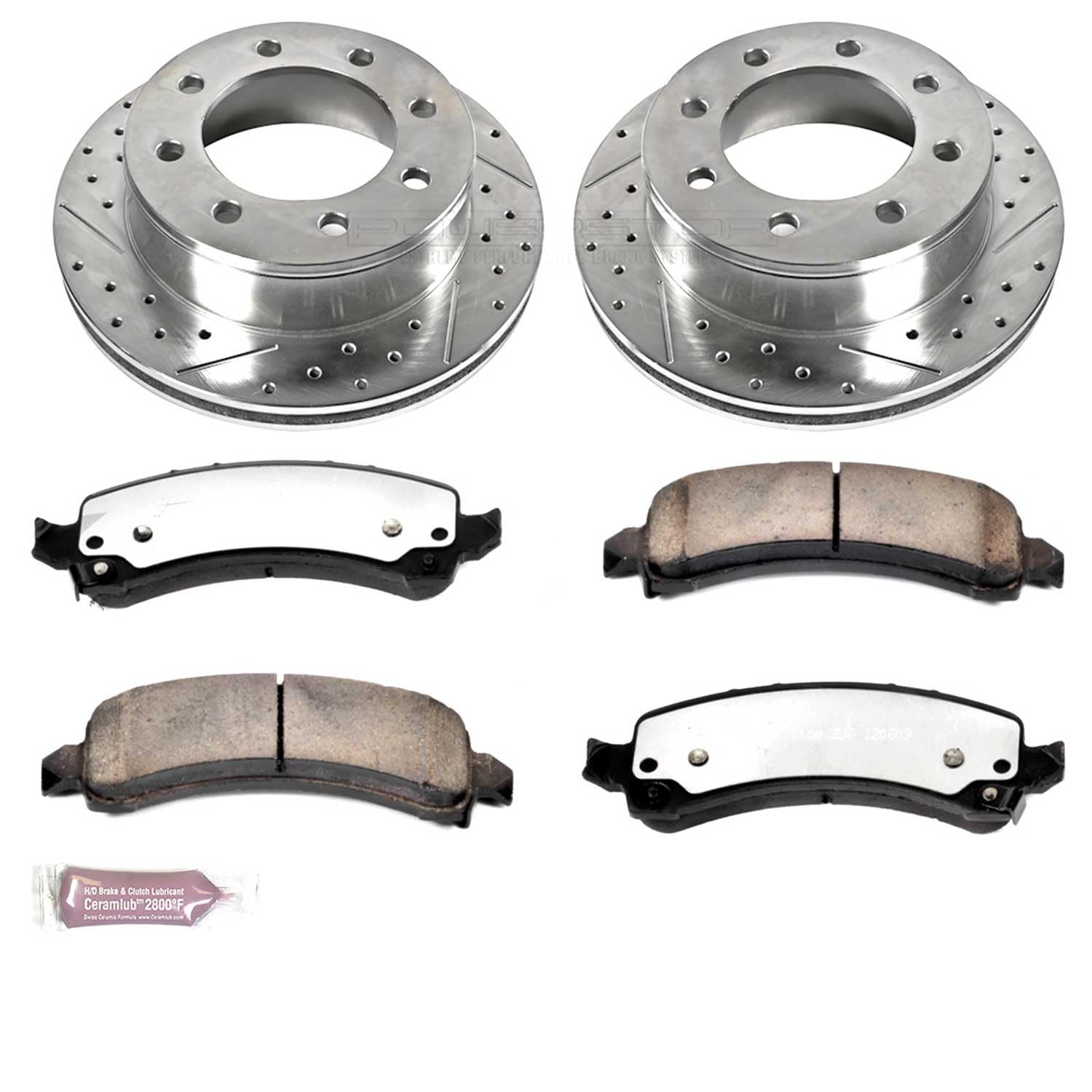 Power Stop K2044-36 Brake Kit Rear Z36 Truck & Tow, Carbon Fiber Ceramic Brake Pads and Drilled/Slotted Rotors