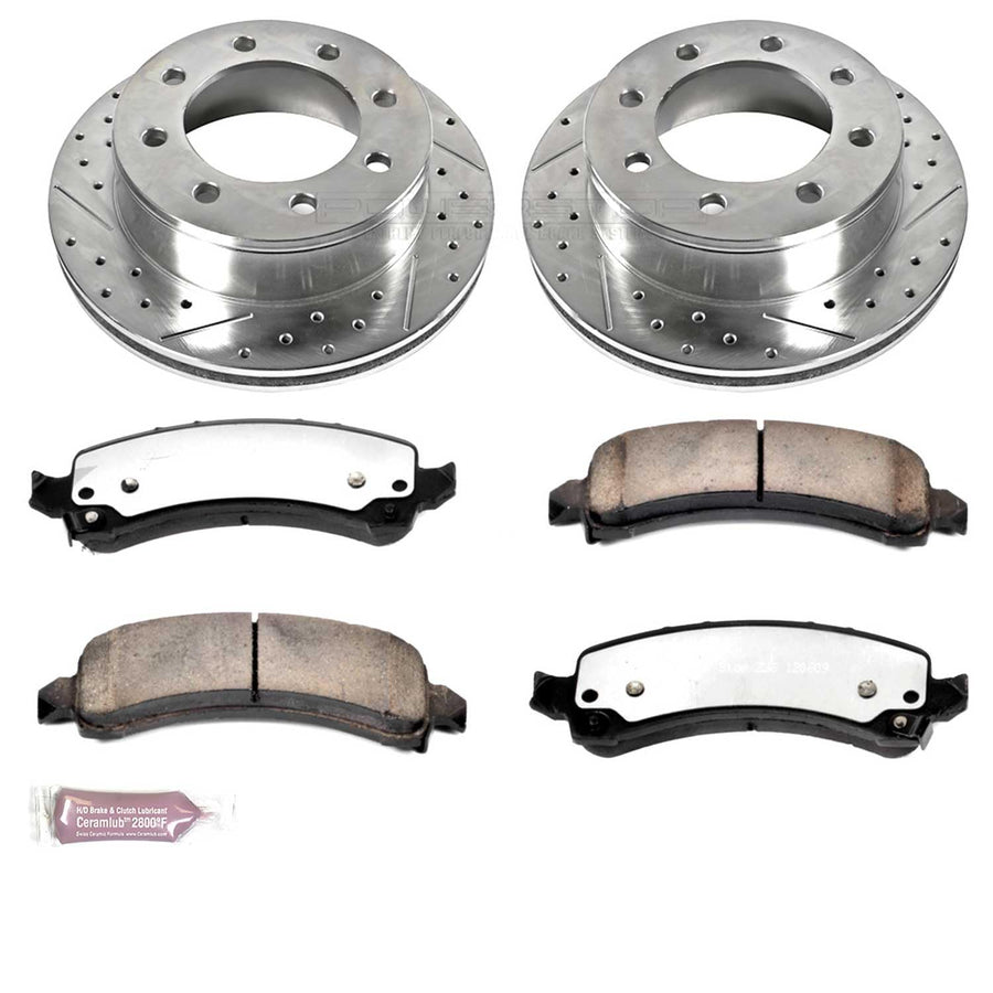 Power Stop K2044-36 Brake Kit Rear Z36 Truck & Tow, Carbon Fiber Ceramic Brake Pads and Drilled/Slotted Rotors
