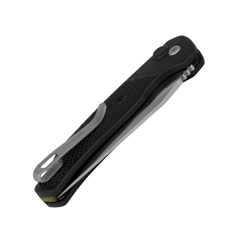 Kershaw Folding Runoff Pocket Knife, 3.1 inch Satin Finish Clip Point Blade, Black GFN handle, Manual Opening, Button Lock Locking Mechanism, Olive Backspacer, Pocketclip
