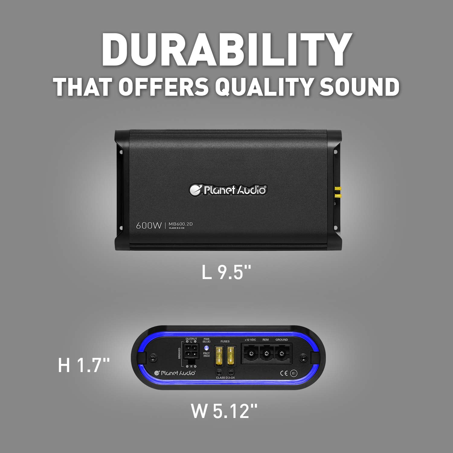 Planet Audio 2 Channel MB600.2D Class D Car Amplifier - 600 Watts, 2 Ohm Stable, Digital, Full Range, Mosfet Power Supply, Great for Speakers and Subwoofers
