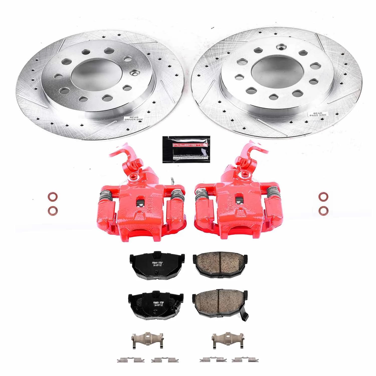 Power Stop Z23 Evolution KC170 Rear Brake Caliper Kit- Brake Rotors, Brake Pads, Brake Calipers For Hyundai Tiburon 2003 [Model Specific]