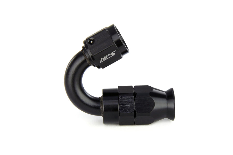 350 Series HPS 350-1510 Aluminum Hose End Fitting for Stainless Steel Reinforced PTFE Flex Hose, Fitting Size: AN-10, Angle: 150 degree, Black
