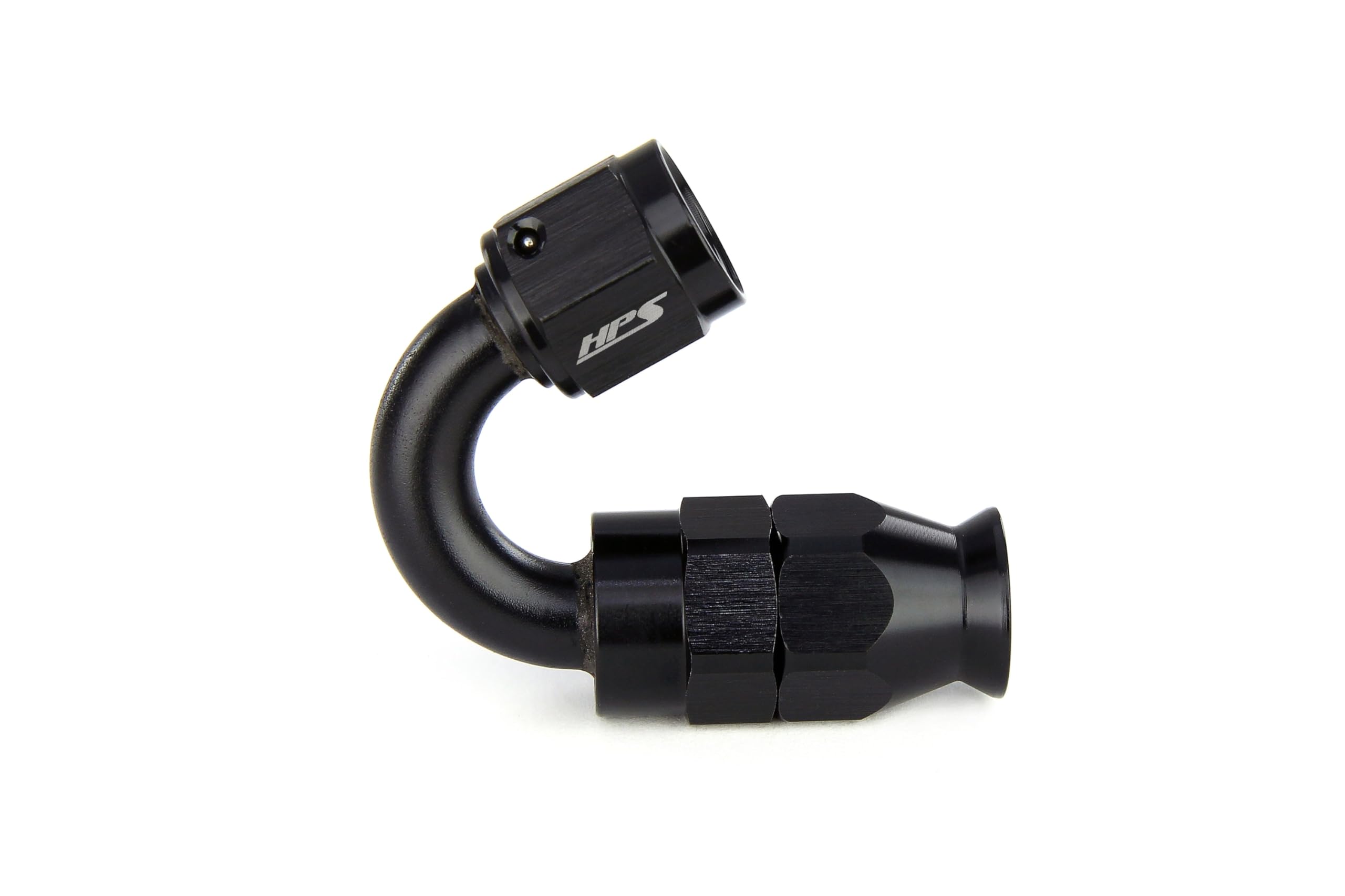 350 Series HPS 350-1508 Aluminum Hose End Fitting for Stainless Steel Reinforced PTFE Flex Hose, Fitting Size: AN-8, Angle: 150 degree, Black