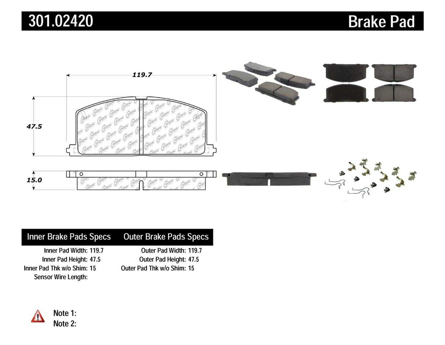 Centric Premium 301.02420 Ceramic Brake Pads with Shims and Hardware