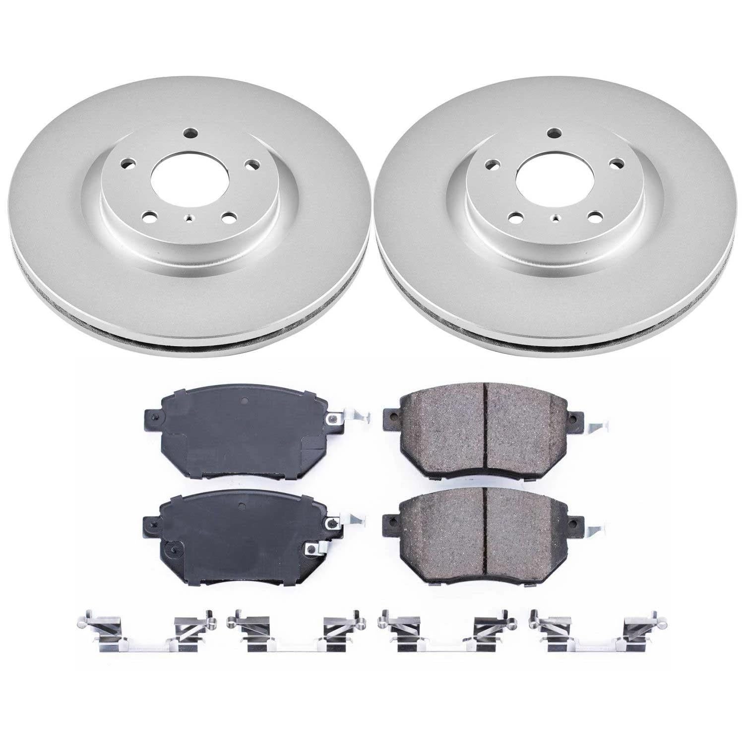 Power Stop Coated Brake Rotor CRK116 & Ceramic Brake Pads- front For Nissan Maxima 2007-2008, Nissan Murano 2006-2007 [Model Specific]