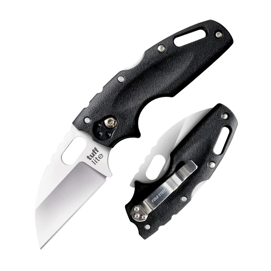 Tuff Lite COLD STEEL 2.5" AUS8A Sheepsfoot Razor-Sharp Plain Blade 3.5" Griv-Ex Black Handle Pocket Folding Knife, Blister Pack