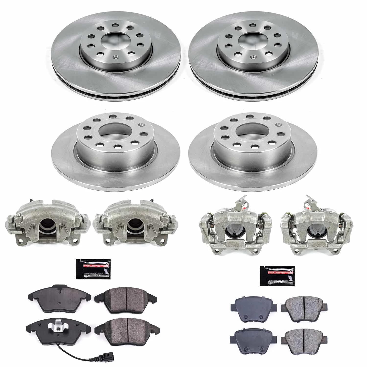 Power Stop KCOE6726 Autospeciality Brake Caliper Kit- Front & Rear Brake Rotors, Ceramic Brake Pads, Brake Calipers