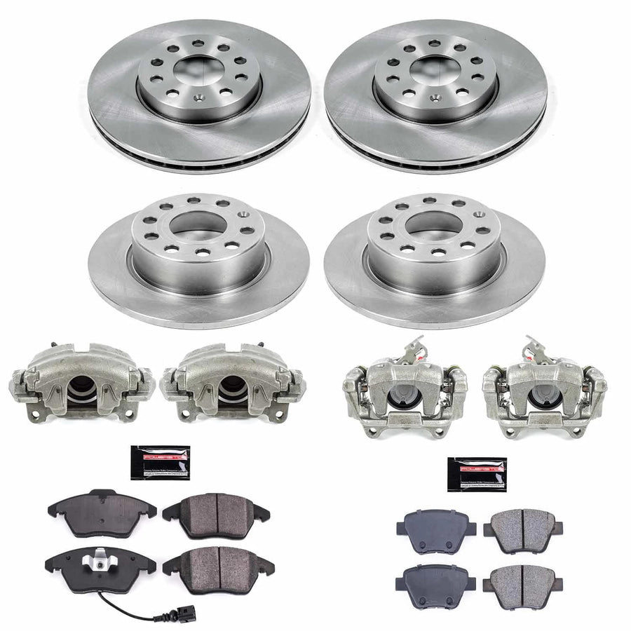 Power Stop KCOE6726 Autospeciality Brake Caliper Kit- Front & Rear Brake Rotors, Ceramic Brake Pads, Brake Calipers