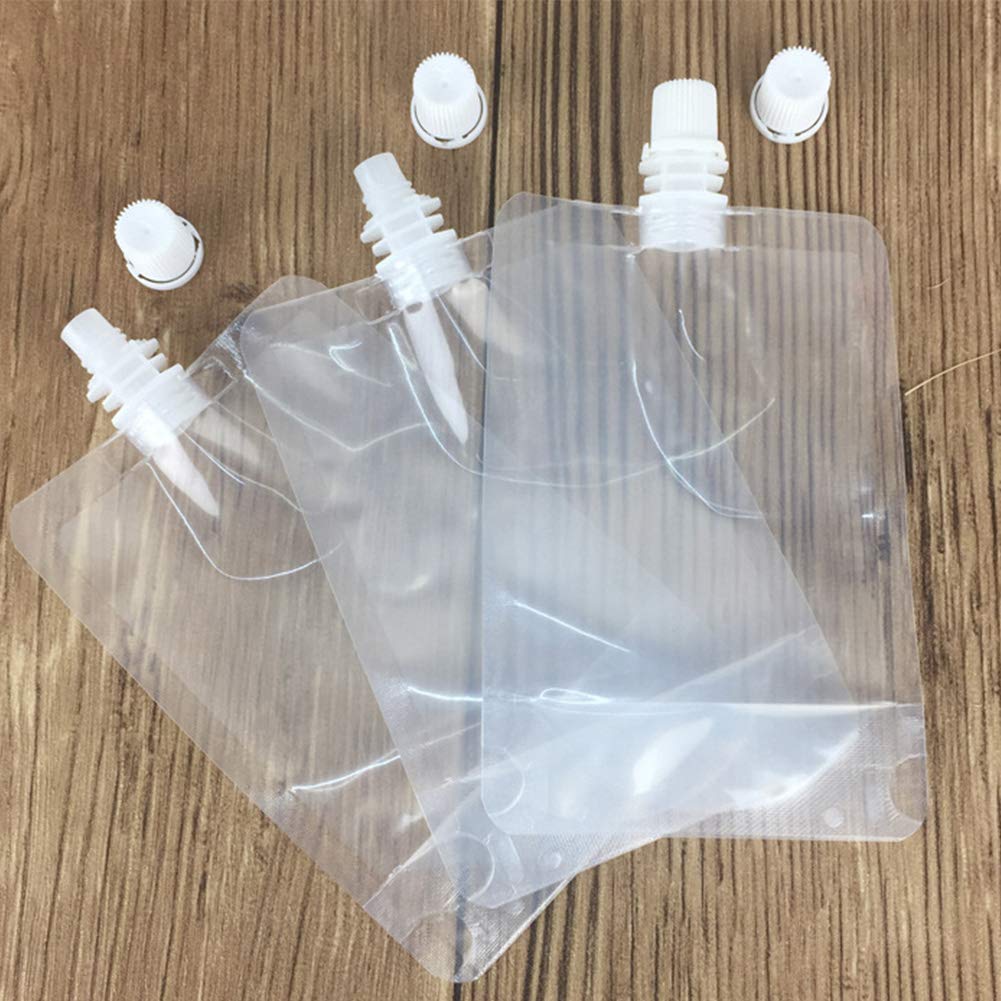 100 x armine88 Plastic Pouches for Drinks, Transparent Smoothie Bags, Juice Bags Rotating Nozzle Design for Ice Drinks