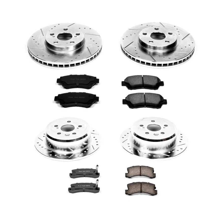 Power Stop K2726 Z23 Carbon Fiber Brake Pads with Drilled & Slotted Brake Rotors Kit Front and Rear For Toyota Celica 1995-1999 [Model Specific]
