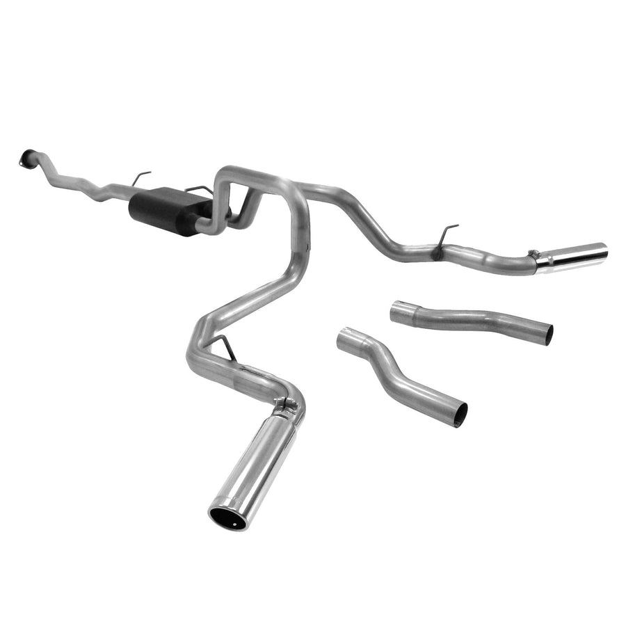 American Thunder Flowmaster 817428 Cat-Back Exhaust Kit Dual 2.5 Inch Stainless Steel 3 Inch Stainless Tips Compatible with 1999-2007 Chevy Silverado GMC Sierra 1500 4.8L 5.3L Extended Cab Short Bed