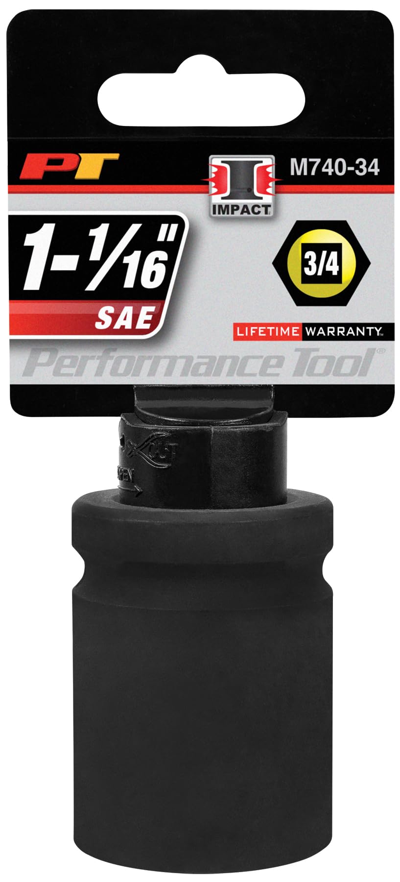 M740-34 Performance Tool 3/4-Inch Drive 1-1/16 Impact Socket for Heavy-Duty Automotive Repairs and Maintenance