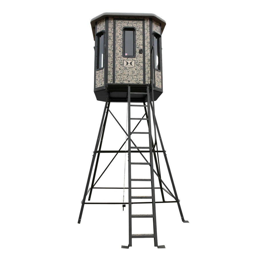 Hawk 6.55' W x 6.5' D x 6.5' T Assembled Office Hunting Insulated Steel Box Blind | Floor with Rubber Pad and Multiple One-Hand-Operable Windows | Blind w/ 10ft Elite Tower