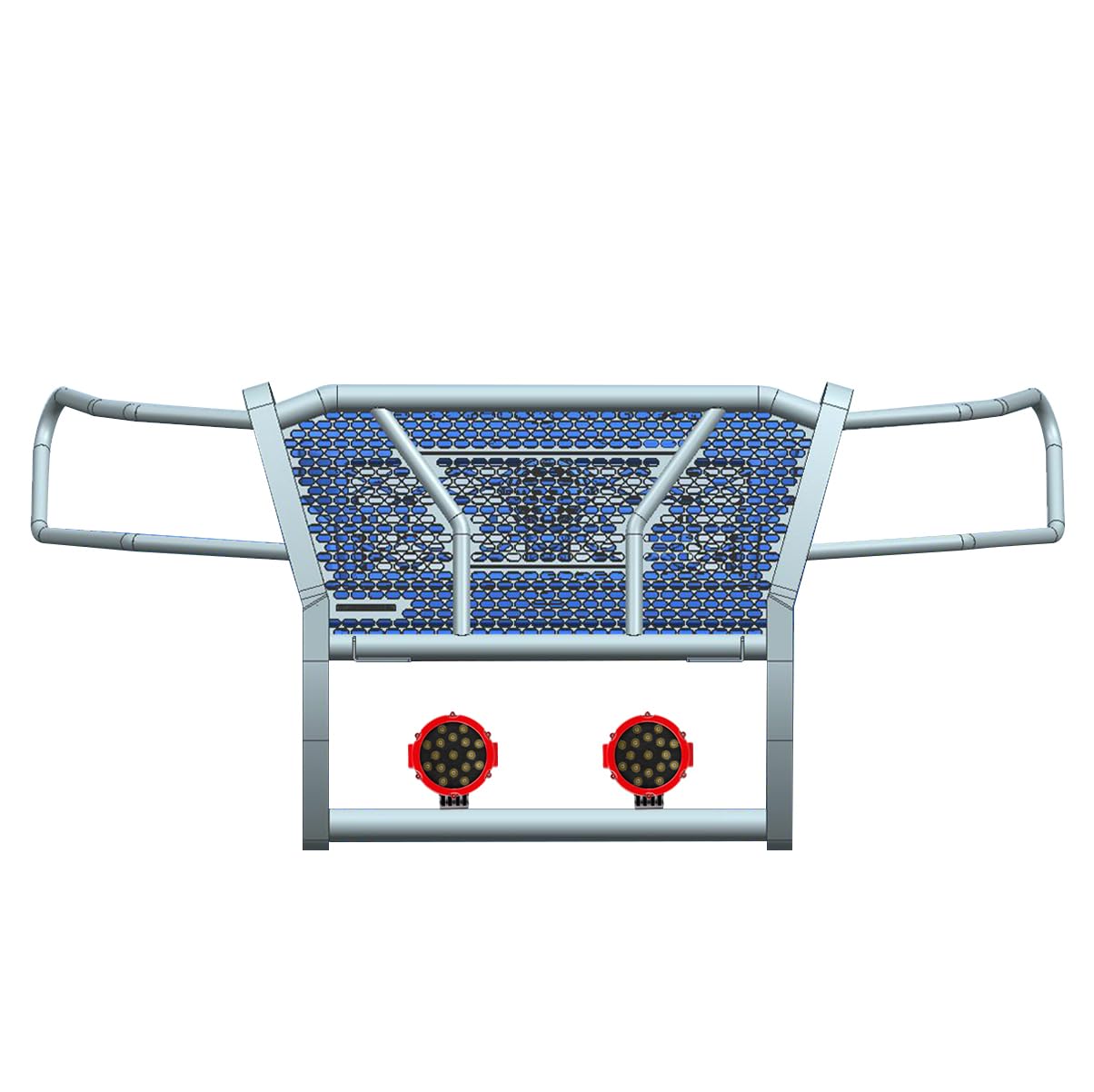 Heavy Duty Black Horse Rugged Grille Brush Bumper Guard Modular Black Come with Pair of 7.0" Dia.LED Lights with Red Trim Rings Compatible with 2022-2024 Nissan Frontier-RU-NIFR22-B-PLR