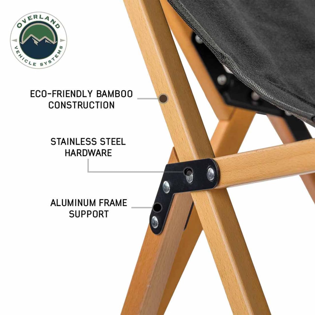 Kick It Camp Chair - Overland Vehicle Systems Black Canvas Body with Wood Base & Storage Bag
