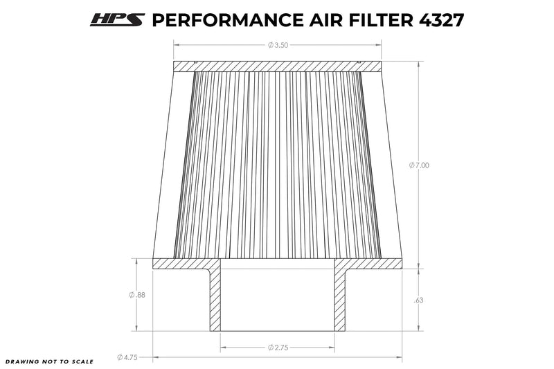 HPS Performance Air Filter 7" Element Length, 2.75" ID, 7.62" Overall Length, Gray, HPS-4327