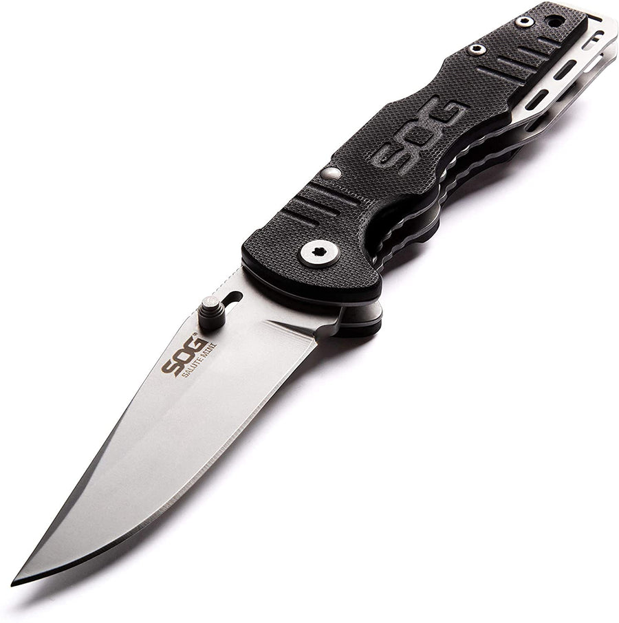 SOG Mini Salute Tactical Knife- EDC Folding Pocket Knife with 3.1 Inch Blade, Adjustable Thumb Stud and Low Carry Bayonet Clip, Bead Blasted (FF1001-CP)