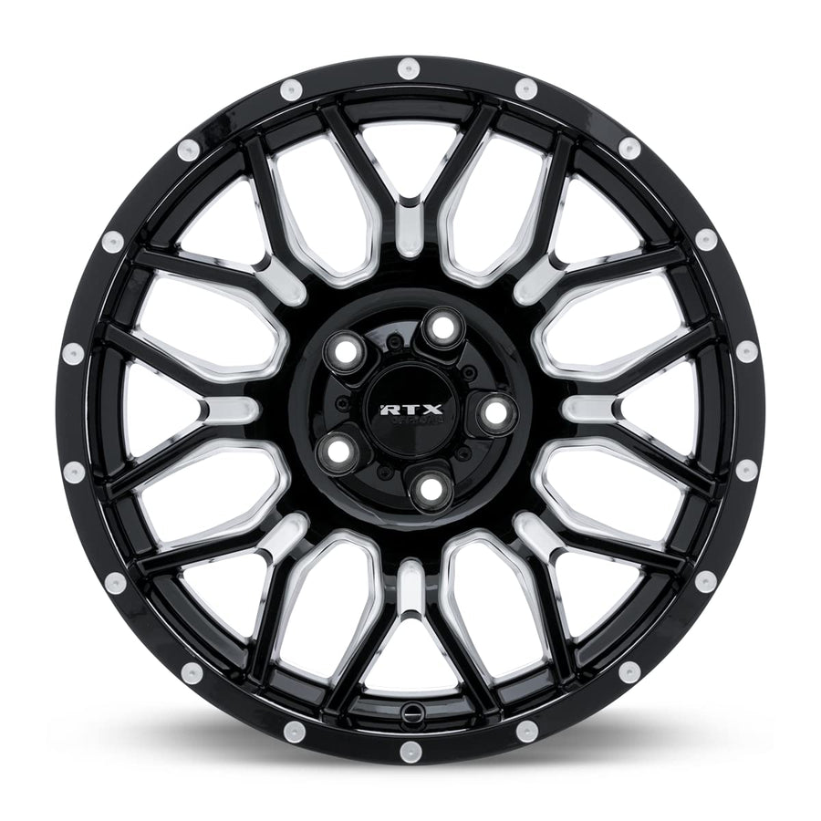163726 RTX® Claw, Gloss Black Milled with Rivets, 18x9 5x127 ET-12 CB71.5 Offroad