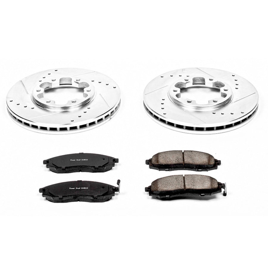Power Stop K1176 Z23 Carbon Fiber Brake Pads with Drilled & Slotted Brake Rotors Kit For Nissan Frontier 2003-2004, Nissan Xterra 2000-2004 [Model Specific]