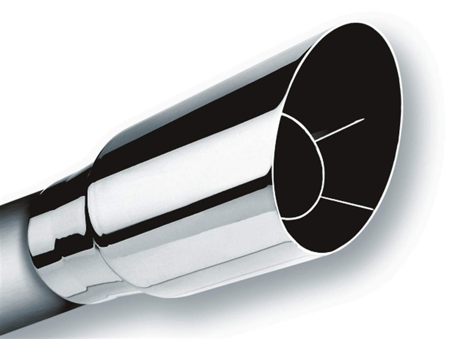 BORLA 20122 3.5" Single Round Straight-Edge Angle-Cut Intercooled Outlet - 3" Inlet 9" Long Tip. Set Screw Mounting Method. Set Screw Included.