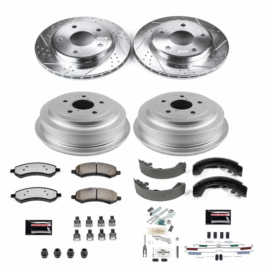 Power Stop Brake Kit Front and Rear For 2005 2006 2007 2008 2009 2010 Dodge Dakota - Truck & Tow Carbon Fiber Ceramic Pads, Drums, & Drilled and Slotted Rotors Replacement, K15254DK-36
