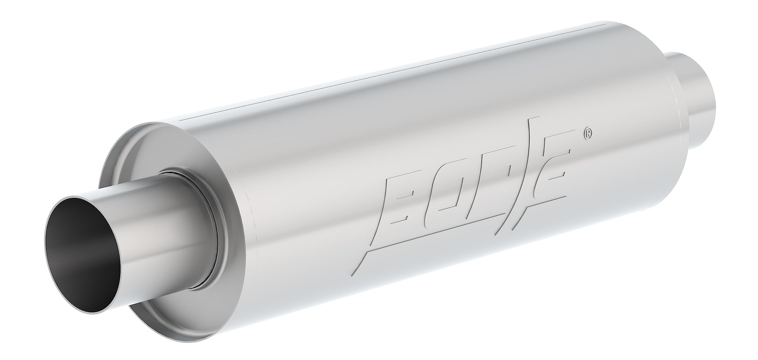 BORLA XR-1 401392 Sportsman Universal Performance Muffler 2.5" Center / 2.5" Center Outlet 5" Round x 15" Long Body 20" Overall Length Un-Notched Necks Reversible DesignT-304 Stainless Steel