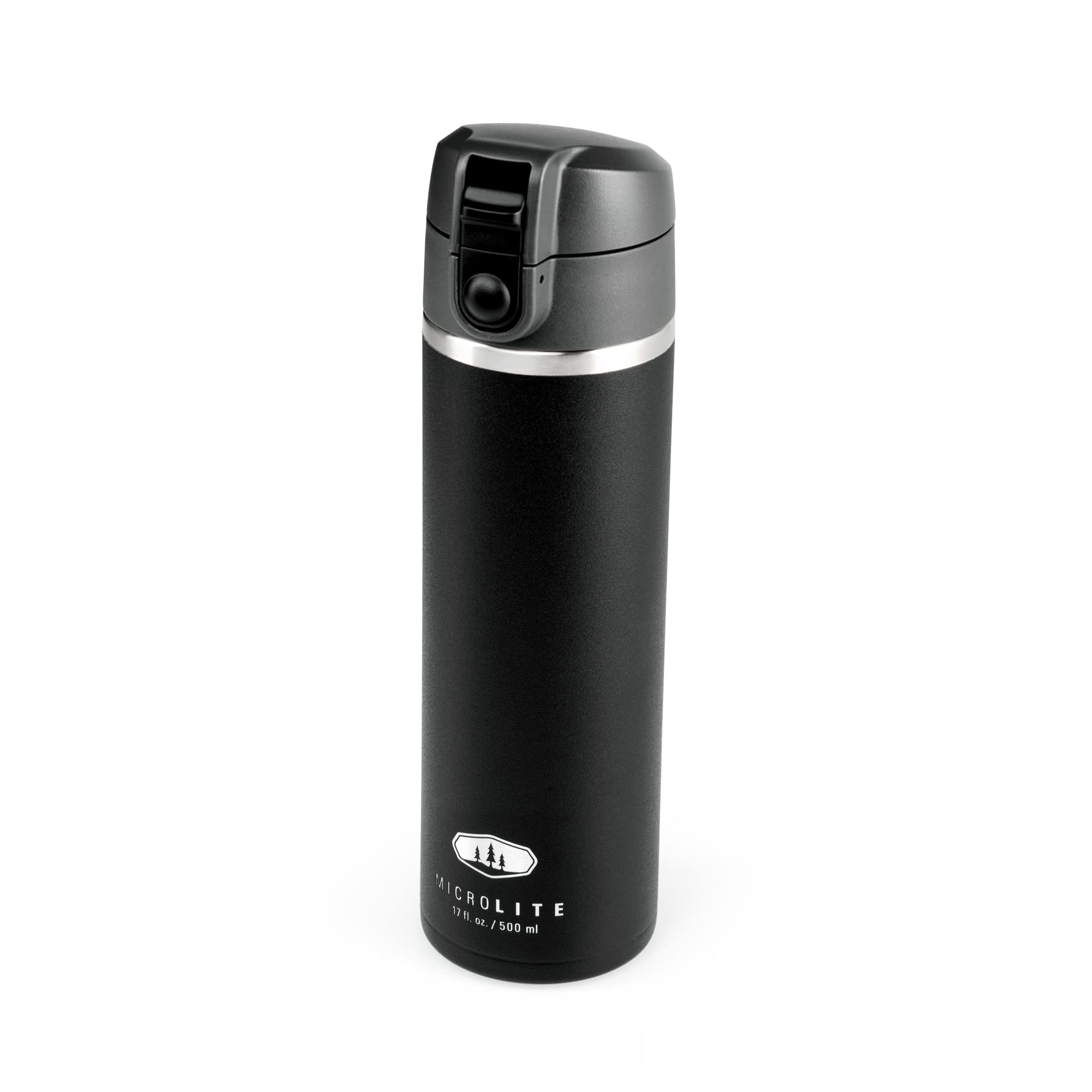 Microlite Water Bottle, GSI Outdoors, Vacuum-Insulated Stainless Steel, for Camping, Black, 17 Fluid Ounces
