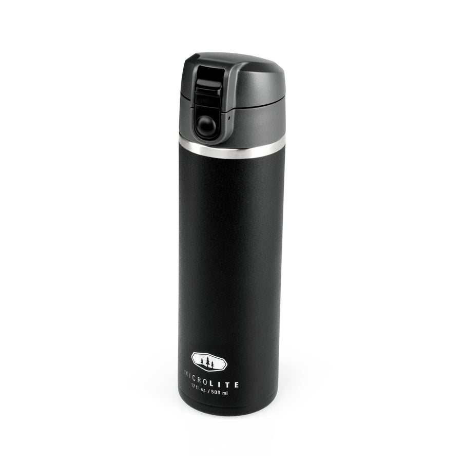 Microlite Water Bottle, GSI Outdoors, Vacuum-Insulated Stainless Steel, for Camping, Black, 17 Fluid Ounces