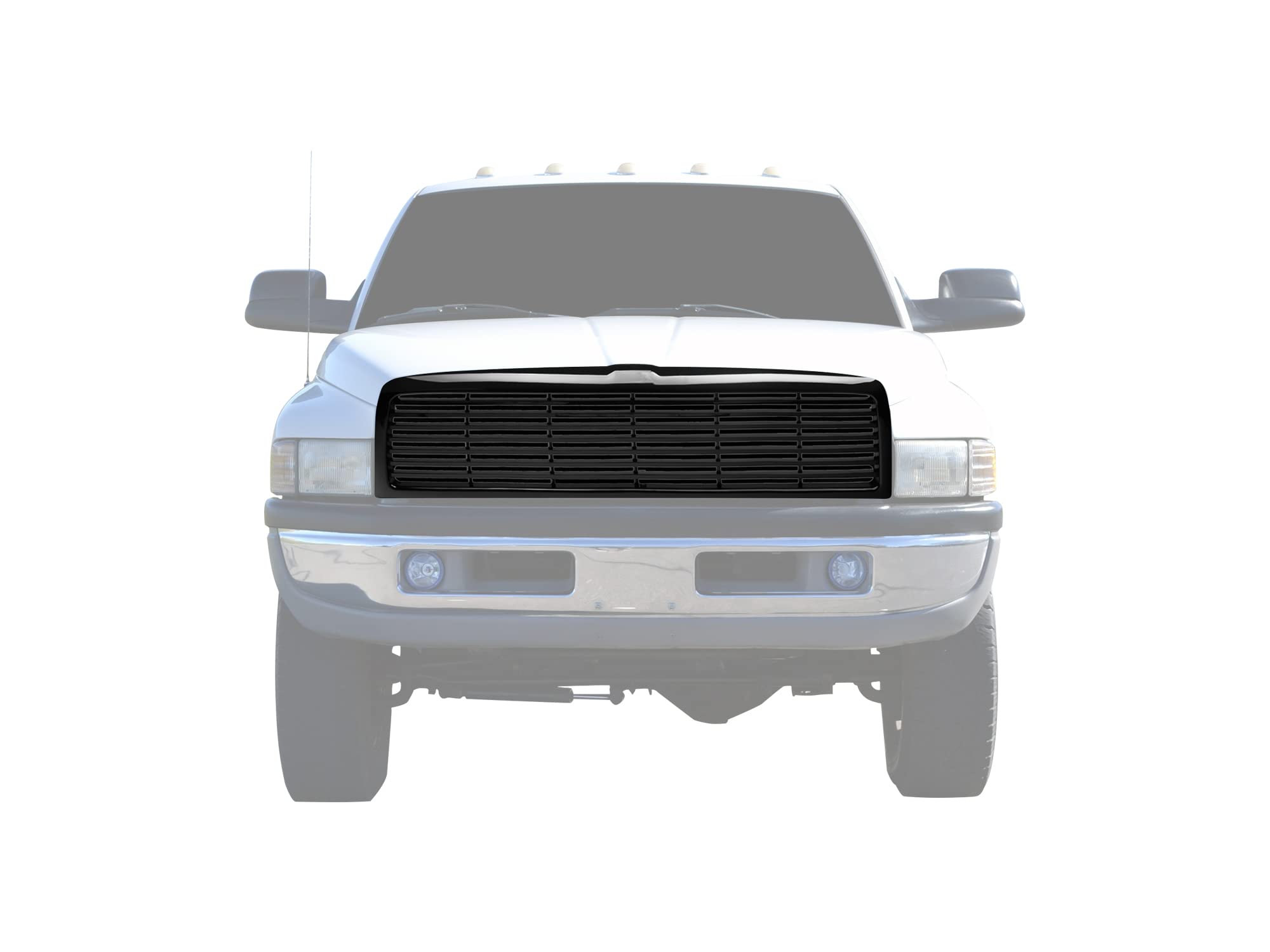 Horizontal Front Hood Grille Armordillo USA 7168404 - Gloss Black Fits 1994-2001 Dodge Ram 1500