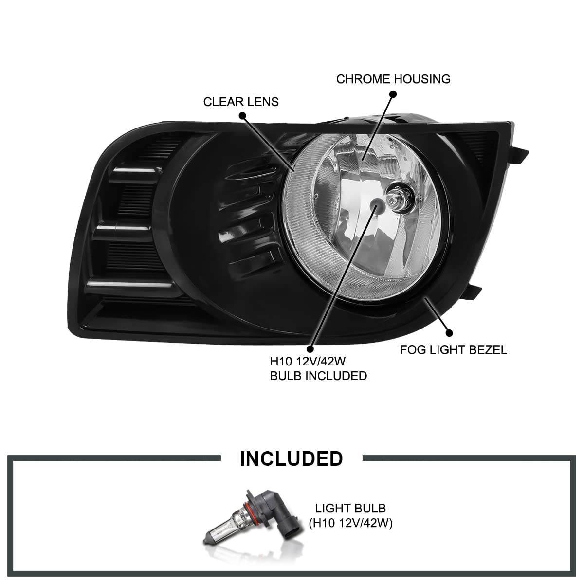 Fog Lights + Switch + Black Bezels SPEC-D TUNING Compatible with 2008-2017 Toyota Sequoia, L+R Pair Assembly