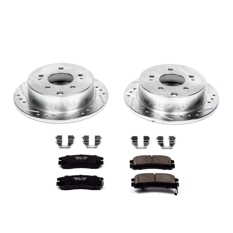 Power Stop K155 Z23 Rear Carbon Fiber Brake Pads with Drilled & Slotted Brake Rotors Kit For Mitsubishi Eclipse 2006-2012, Mitsubishi Galant 2004-2012 [Model Specific]