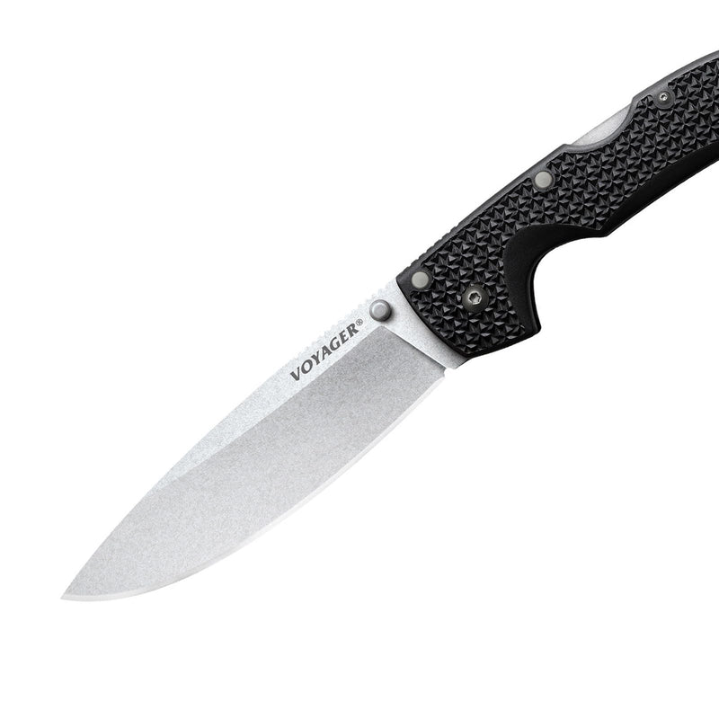 Cold Steel Drop Point Extra Large Voyager / 12 1/4" Overall / 5 1/2" Blade / 4MM Thick / 6 3/4" Long GRIV-EXHANDLE / AUS10A Steel/Ambi Belt Clip/Blister Packed,Black