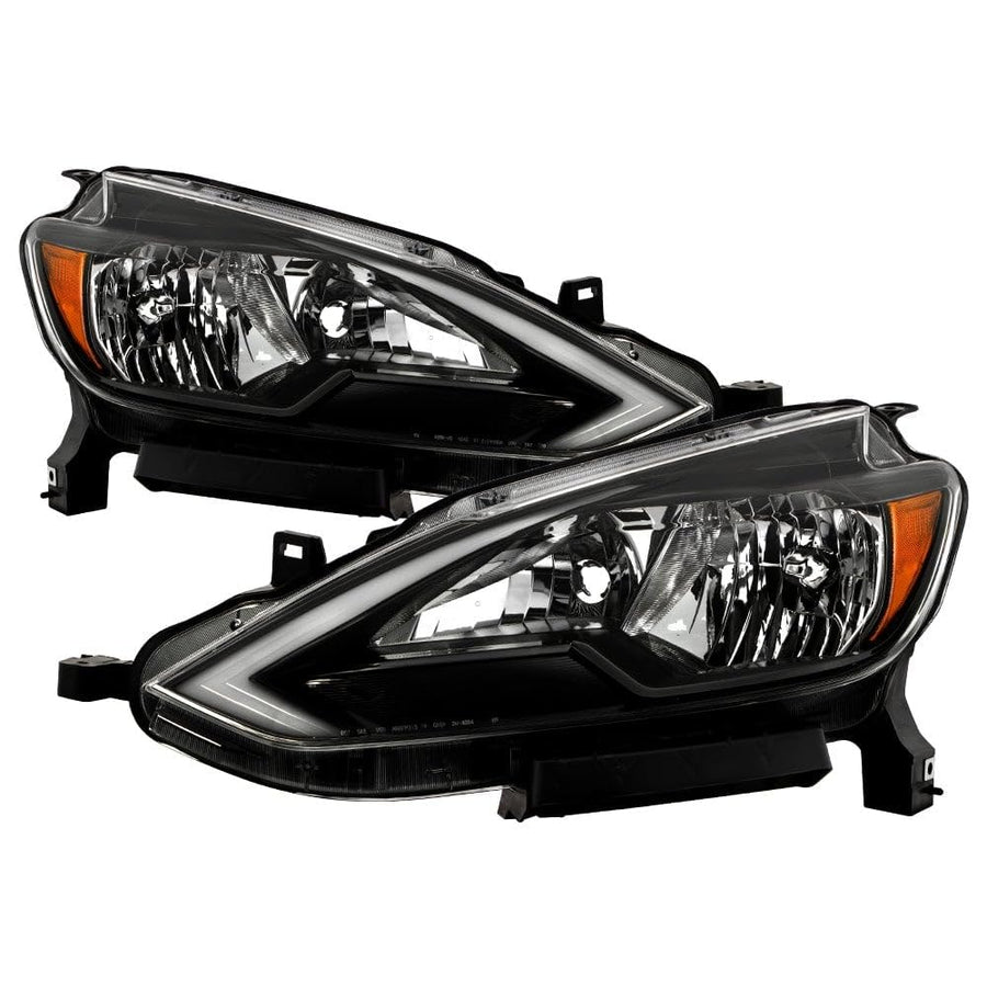 Nissan Sentra 16-19 Spyder (xTune) Halogen w/LED DRL Headlights - Low Beam-H11(Included) ; High Beam-H9(Included) ; Signal-LED - Black Set