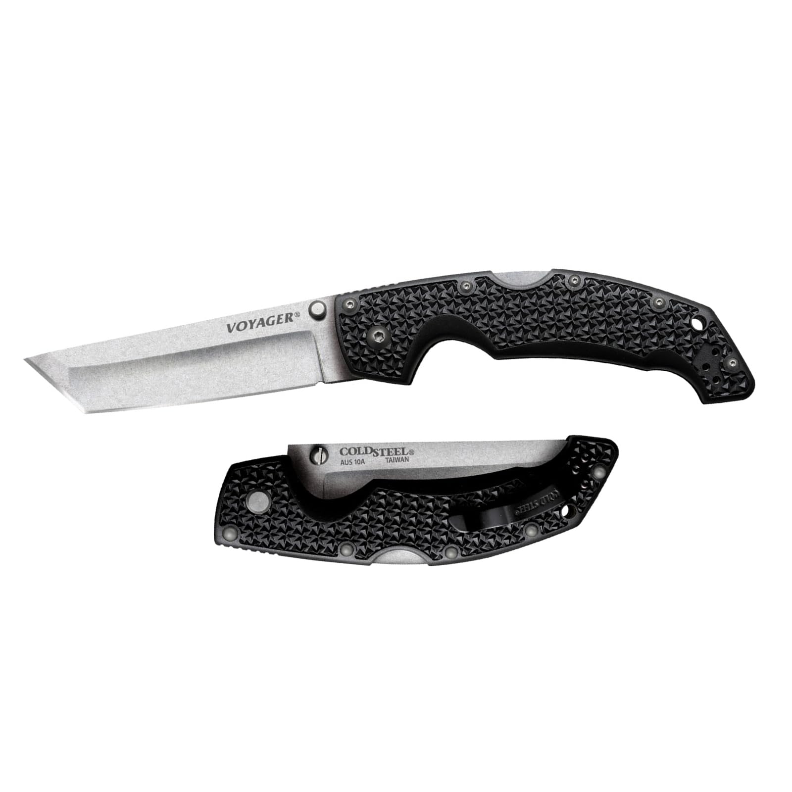 Cold Steel Large Voyager 4" AUS10A Tanto Point Razor-Sharp Blade 5.25" Griv-Ex Handle Everyday Carry Tactical Folding Knife w/Tri-Ad Lock