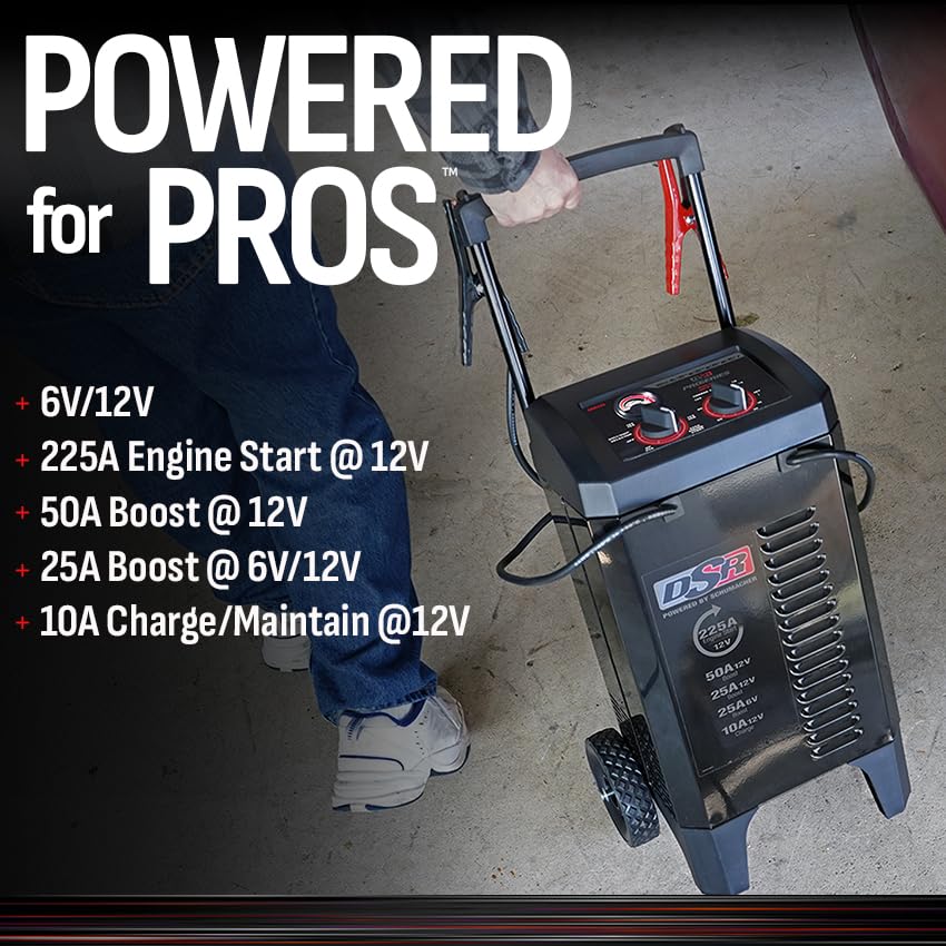 Schumacher Electric 6V/12V DSR ProSeries Manual Battery Charger & Engine Starter - 225A Heavy Duty Engine Starter - Truck, SUV & Large Battery Compatible - Color-Coded Clamps - DSR139