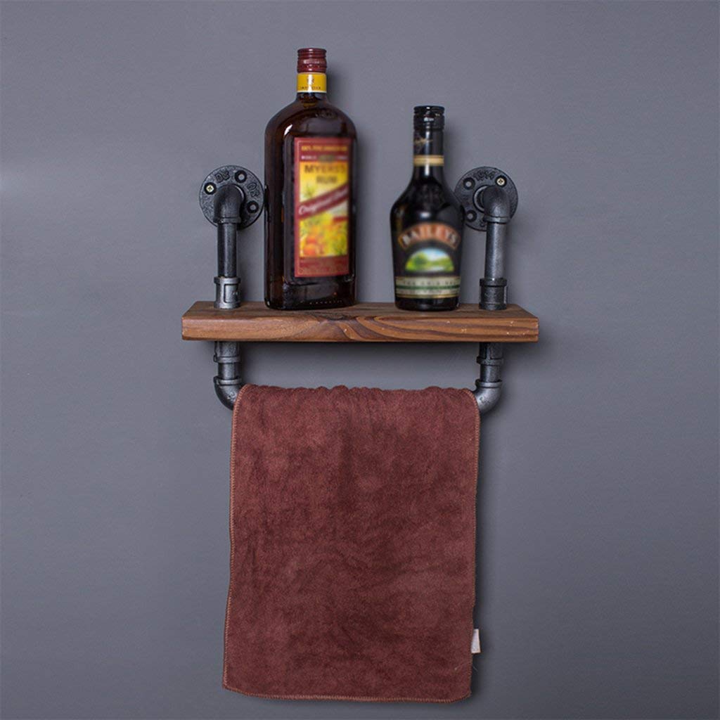 YIMJ Retro Coat Rack Industrial Wall Mounted Pipe Hanging Shelving Bracket Towel Rails Rustic Modern 1 Tier Wooden Plank Towel Bar Towel Bar, A