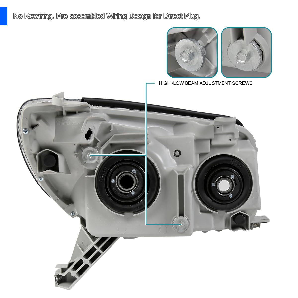 Chrome Headlights SPEC-D TUNING Compatible with 2003-2005 Toyota 4Runner, Left + Right Head Lamps Assembly