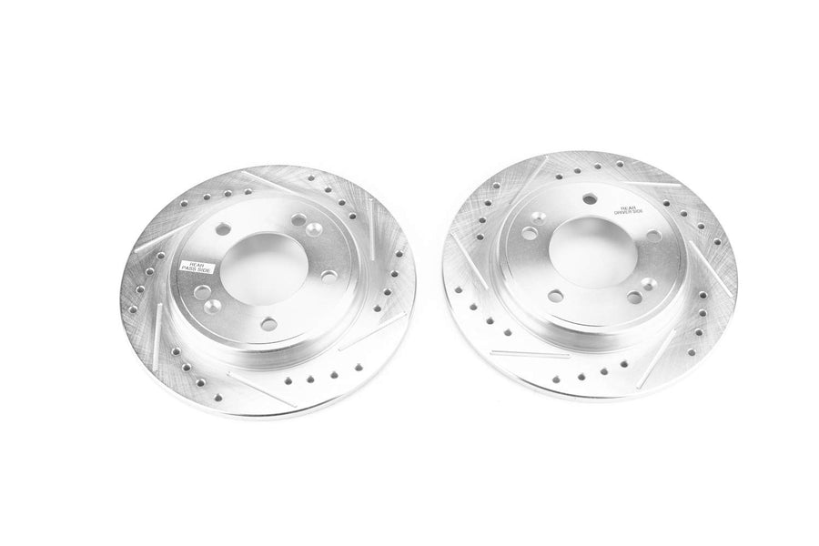 Power Stop JBR1761XPR Rear Brake Rotor Pair Drilled and Slotted For Hyundai Elantra, Hyundai Ioniq, Hyundai Veloster, Kia Forte, Kia Niro [Model Specific]