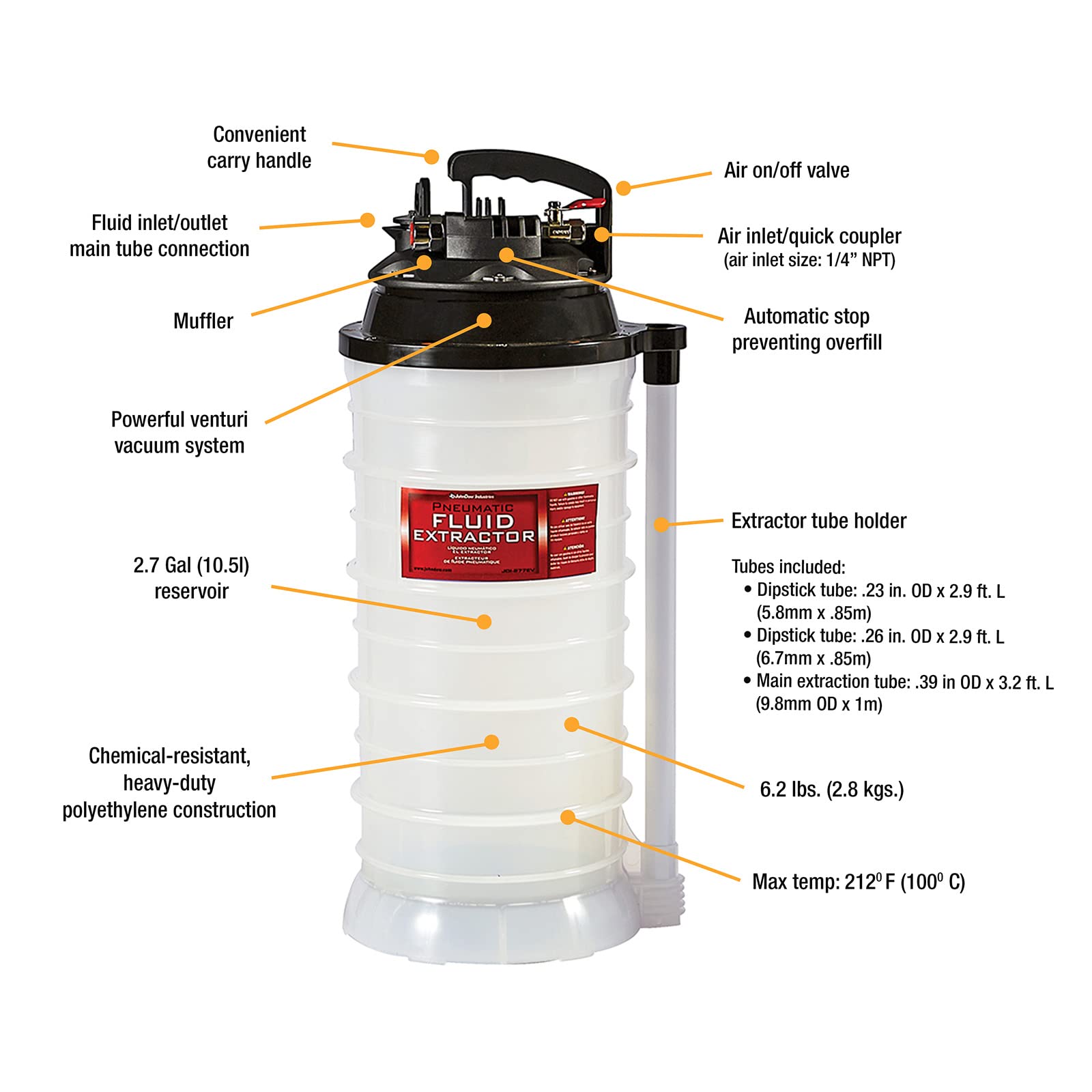 2.7 Gallon JohnDow Industries JDI-277EV Pneumatic Air Operated Fluid Evacuator/Extractor