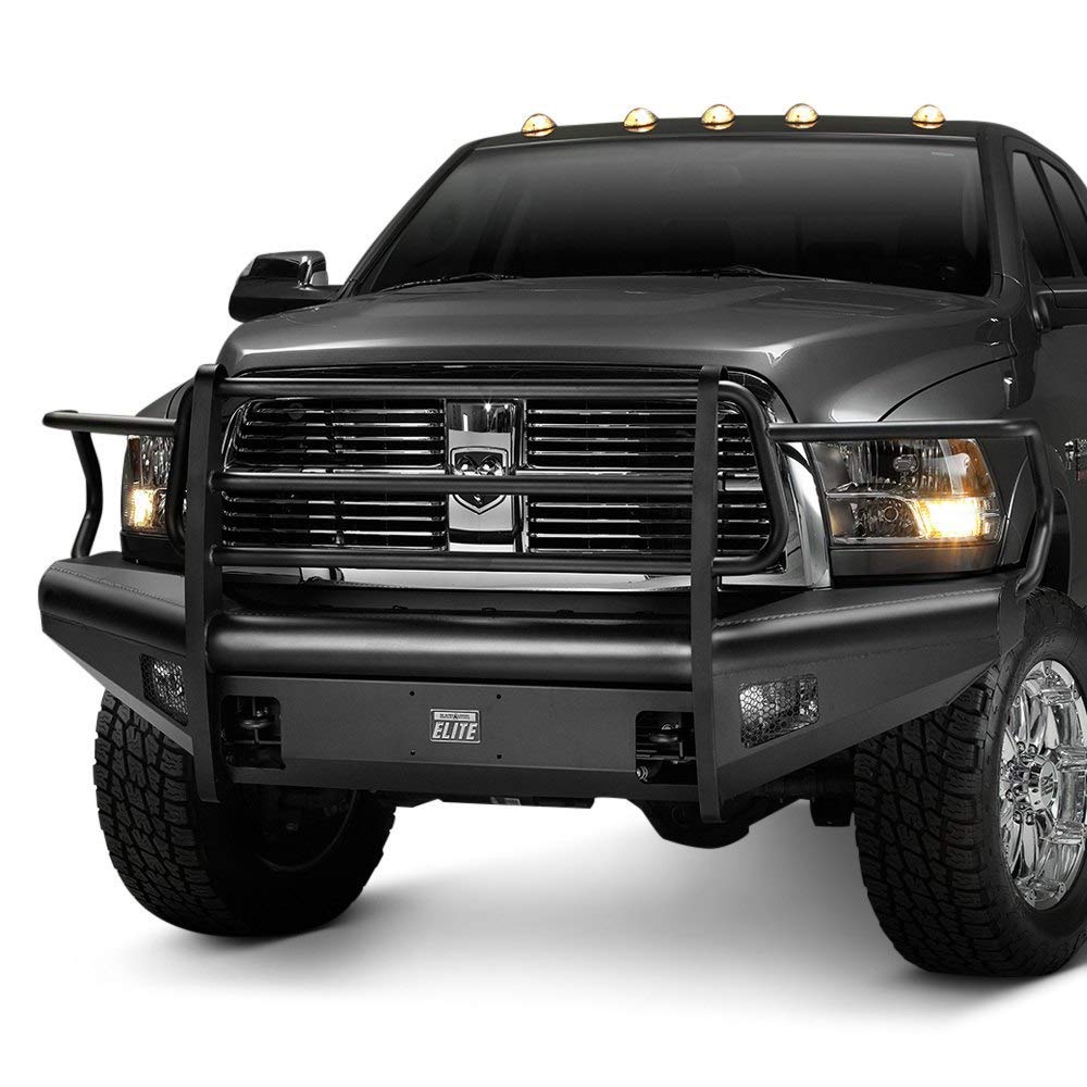 Fab Fours Elite Front Bumper DR94-Q1560-1 2 Stage Black Powder Coated w/Full Grill Guard Incl. Light Cut-Outs